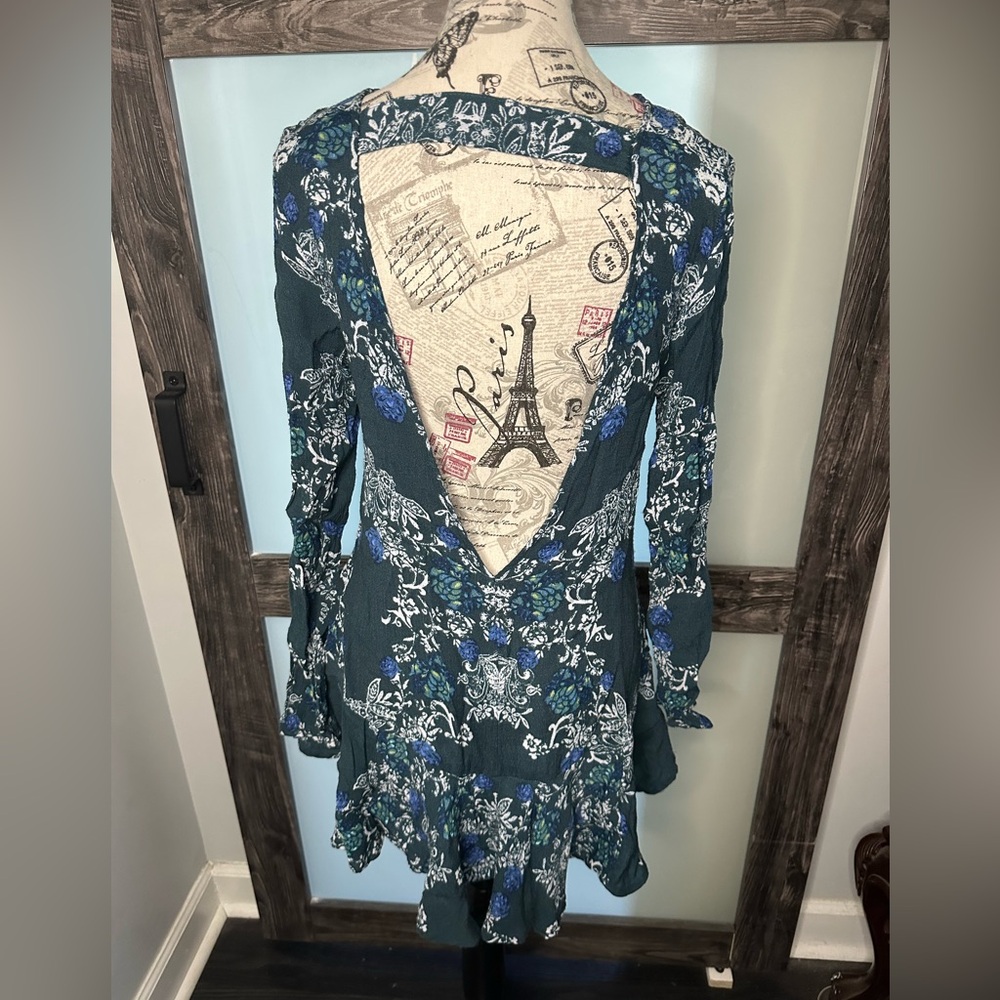 Free People Teal Floral Backless Dress